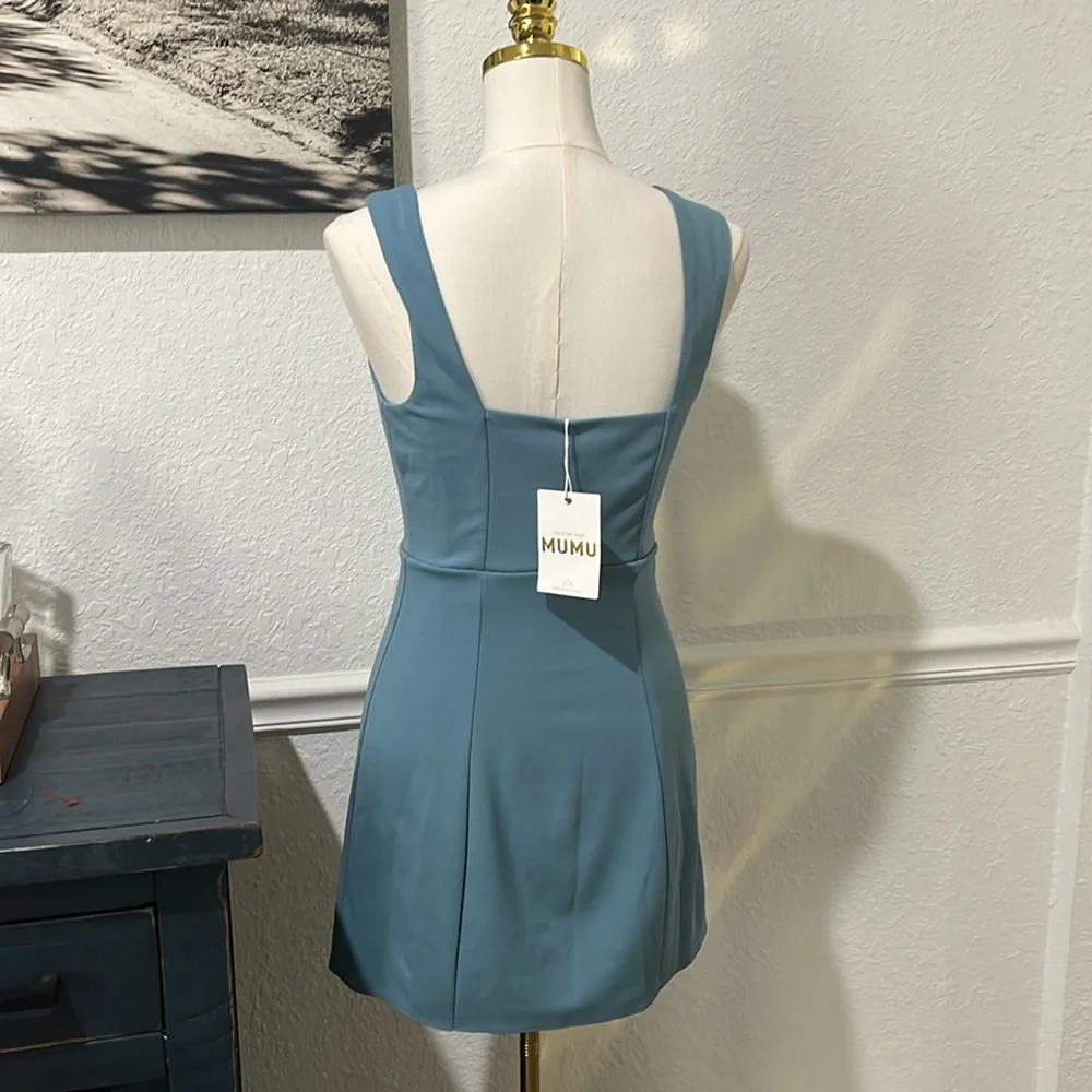 Show me your mumu Eden Mini Dress NWT size Small ocean blue stretch - Picture 4 of 6